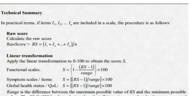 Tableau 6: Notation de la QLQ-C30 version 3.0 : 
