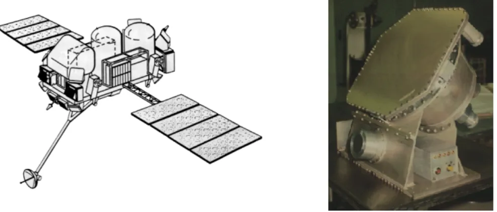 Fig. 1.1 – À gauche : satellite CGRO. À droite : capteur BATSE.