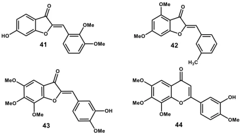Figure 4: Aurones (41-43) and the isomeric flavone (44) with postulated anticancer  properties [21, 25, 53] 