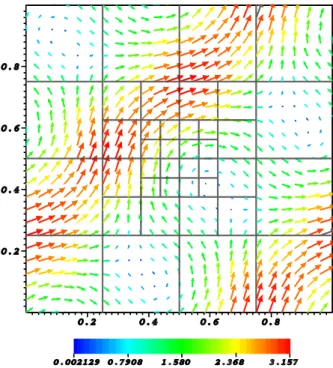 Figure 6.6: The test case of the travelling Taylor-Green vortices, with the three levels of adaptive mesh.