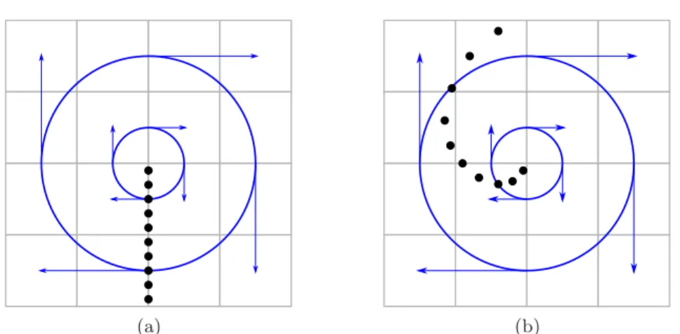 Figure 3.2: Representation of the advection of massless markers by a whirling velocity ﬁeld.