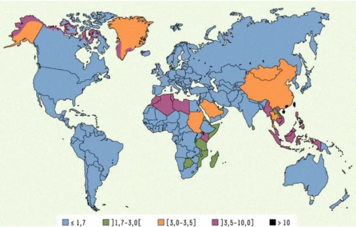 Figure 11 :  Carte de distribution du NPC dans le monde 