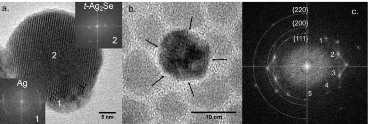 Figure II.9 The identification of Ag 0  from the TEM of Ag 2 Se nanocrystals. (a) The TEM image  of the 28 nm nanocrystals