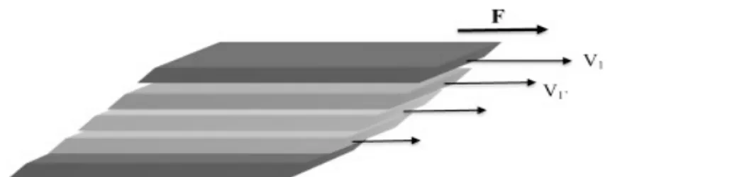 Figure 1: Représentation illustrative du flux laminaire et effet de la viscosité. 