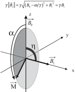 Figure 2-5 angle de nutation en résonance : sous l'effet d'une onde radiofréquence en résonance, l'aimantation  M G