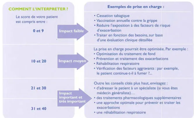 Tableau VI : Interprétation et prise en charge selon le score obtenu [62]. 