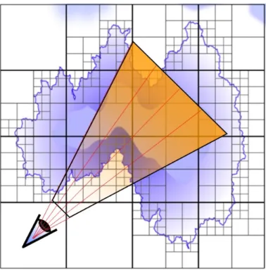 Figure 1  Illustration du  Sparse Voxel Octree  de GigaVoxels, plus profond là où l'objet est plus détaillé.