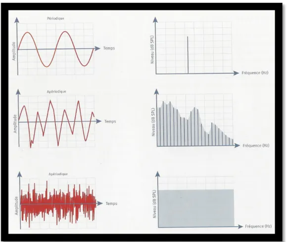 Figure  1 :  Spectre  d’un  signal  sonore  montrant  les  composantes  fréquentielles  du  son  complexe au sein d’un intervalle de temps donné  [3] 