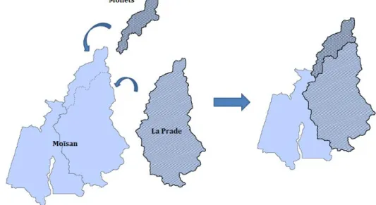 Figure 6 : Représentation des bassins versants des lacs de Moliets, La Prade et Moïsan         Source : Louise PERCAILLE 