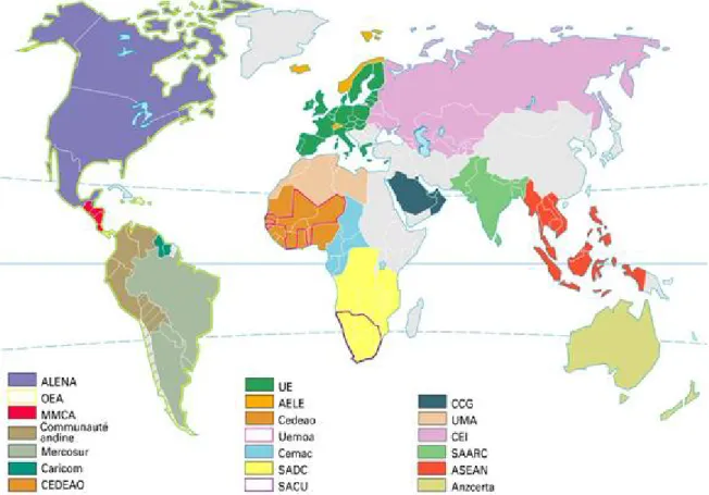 Figure 1: Les organisations économiques régionales dans le monde en 2012  (7). 