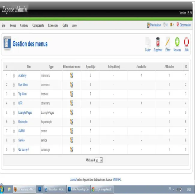 Figure 4 : Onglet Gestion des Menus
