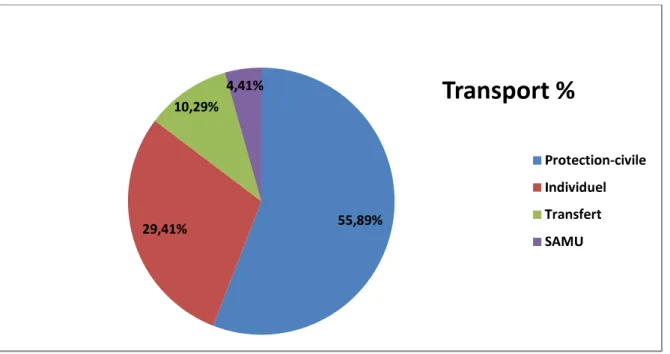 Diagramme 7 : Mode de transport jusqu’au service d’accueil d’urgence. 