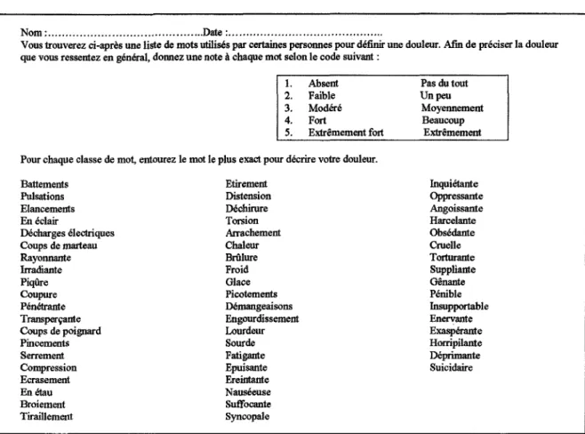Figure 1: Questionnaire de Saint Antoine 