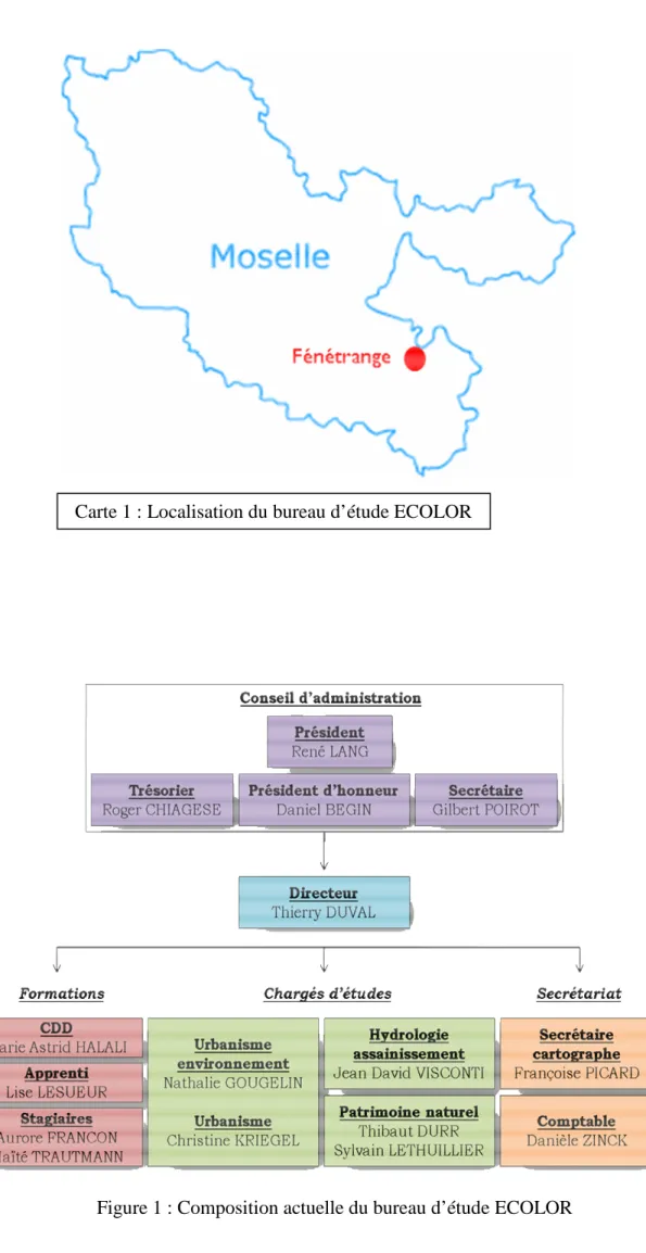 Figure 1 : Composition actuelle du bureau d’étude ECOLOR Carte 1 : Localisation du bureau d’étude ECOLOR 