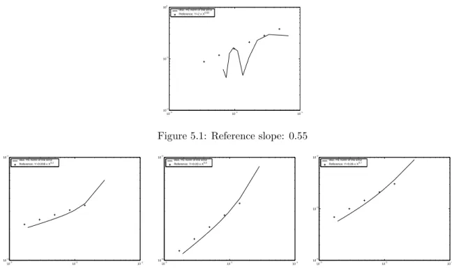 Figure 5.2: Cases s = 0.2 (reference slope: 0.2), s = 0.5 (reference slope: 0.5), s = 0.7 (reference slope: