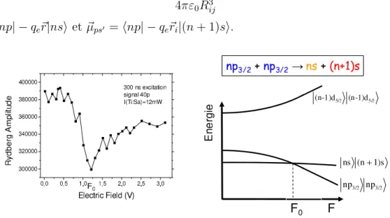 Fig. 4.2 – Droite : schéma des niveaux (pour n &lt; 42). Gauche : signaux expérimentaux (pour n = 40)