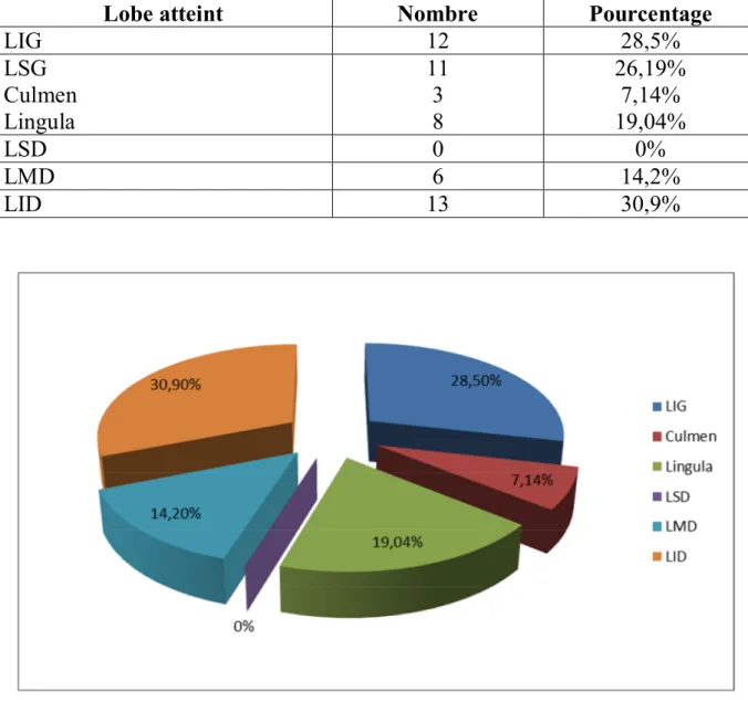 Tableau n°9 : Territoires pulmonaires atteints à la TDM 