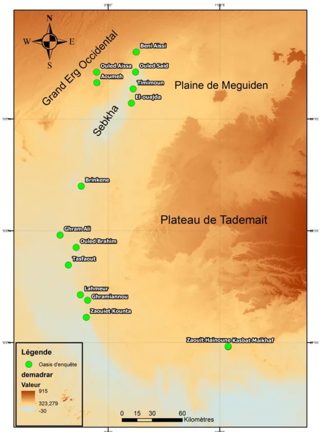 Figure 4 : Situation des oasis de l'enquête du terrain. 