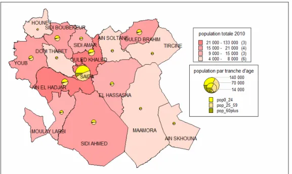 Figure 3-2-4 : Carte de la répartition de la population par tranche d’âge en 2010 