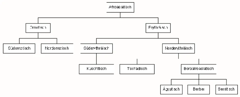 Abb. 1die Verwandtschaftsverhältnisse der afroasiatischen  Sprachen(Ehret 1995) 