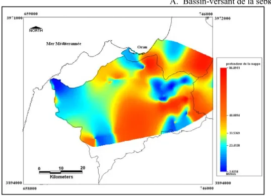 Figure 19 (A,B,C,D,E). Cartes des modèles numériques de profondeur de la nappe dans la zone  d’étude 