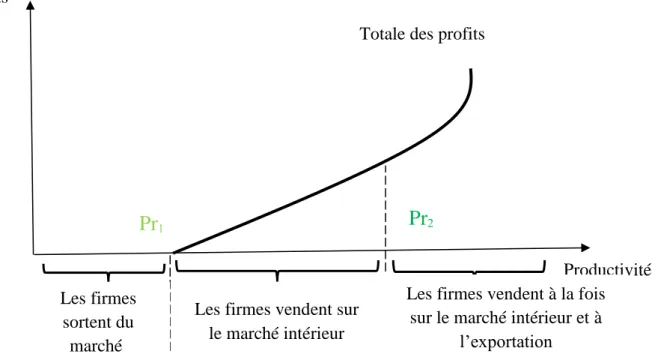 Figure n°  -3  : La relation entre la productivité et les profits des firmes dans le modèle de Melitz 