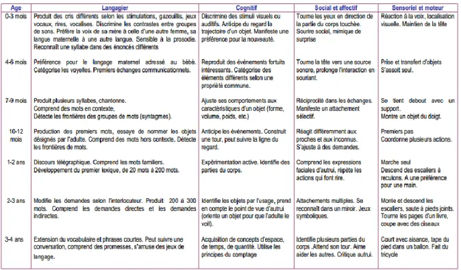 Tableau du développement de l’enfant  25