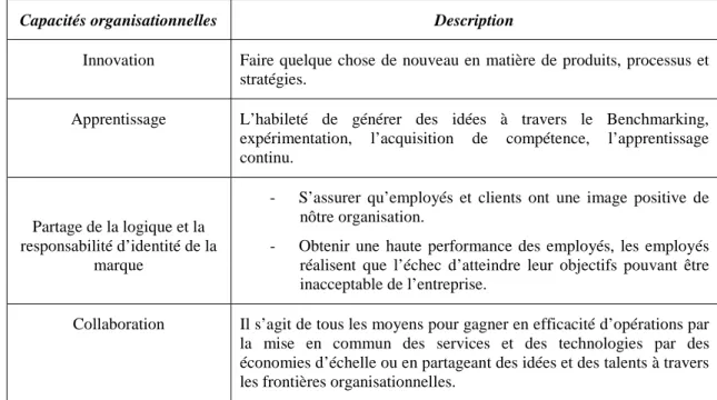 Tableau 2.4. : Exemples de capacités organisationnelles. 