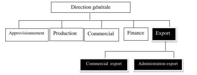 Figure 3 : Le service export rattaché a la direction générale 