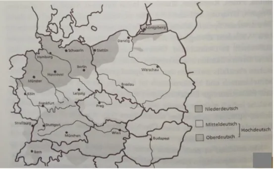 Abb. 5:Deutsche Dialekte: Binnenstruktur (Bußmann 2008, 819. In: Mahmood 2014, 38) 