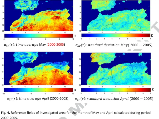 Fig. 4. Reference fields of investigated area for the month of May and April calculated during period  2000-2005