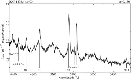 Figure 4.1: Spectrum of the X-ray bright Seyfert 1 galaxy RX J1408.4+2409. The broad line region is visible, thus the hydrogen lines are broad