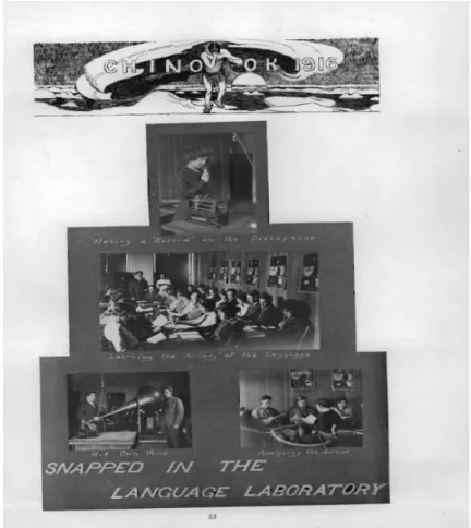 FIGURE 3 – Photos du laboratoire de langue (Chinook, 1916), Washington State College 27 Chalfant  lui-même  l’évoque  dans  l’introduction  de  ce  numéro  (la  référence  à  l’Europe  est  explicite) : 