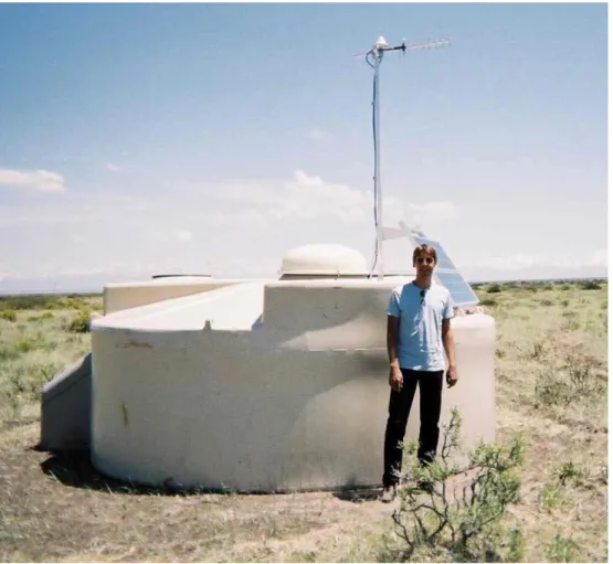 Figure 2.4: A surface detector (“Cherenkov tank”) at the Pierre Auger Observatory in Argentina.