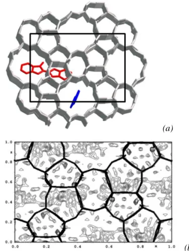 Figure 10. (a) Positions cristallographiques de la molécule d’indigo dans les canaux de la silicalite