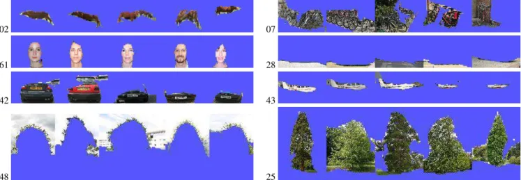 Figure 3.2: Unsupervised learning of objects and their segmentation from images. Selected nodes from the hierarchy, shown in figure 3.1