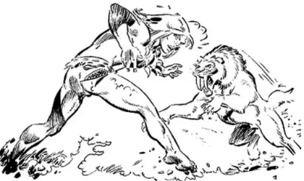 Figure 1.1: Rahan chased by a saber-tooth tiger, probably to the disappointment of the tiger (Rahan is a french comic book, the first episode was published in 1973 by Hachette edition).