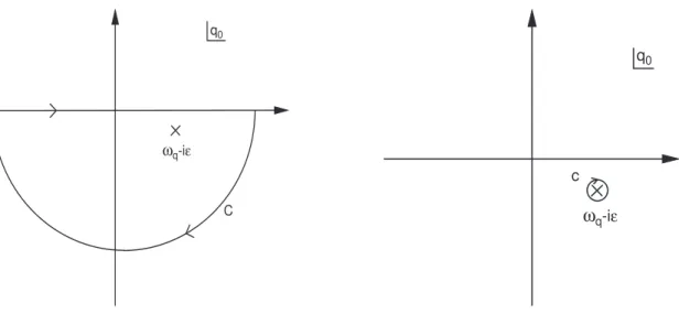 Figure 2.1 – Contour d’int´egration dans le plan d’´energie q 0 complexe.