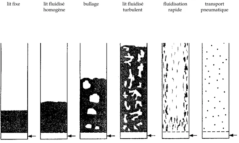 Figure 1 : Les phases de la fluidisation.    d'après P ERRY