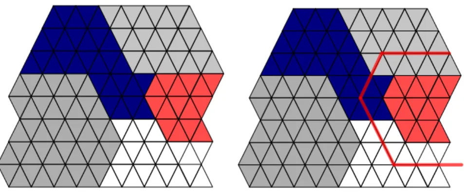 Figure 1.8: Left: Finite element partition; Right: one layer extension of the right subdomain