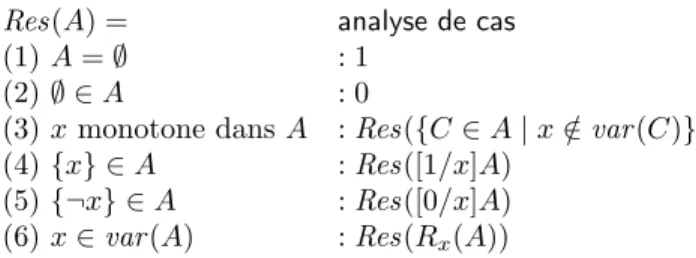 Table 4.1 – M´ ethode de r´ esolution Exemple 8 On consid` ere les clauses suivantes :