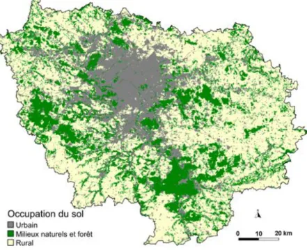 Figure 7 : Carte du mode d’occupation des sols de la région en 2003. Réalisé avec les données de l’IAURIF (2003) 