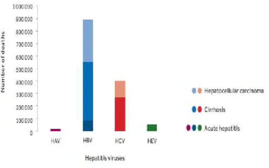 Figure 5 : Décès d'hépatite virale, par virus et type de séquelles,2015[6]. 