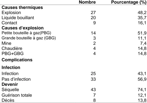 Tableau  IV :  Description  des  brûlures  chez  la  population  étudiée.