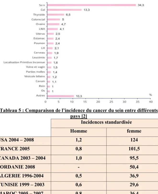 Figure 7 : Principales localisations des cancers chez la femme au Maroc  selon le registre du Grand Casablanca 2005-2007.