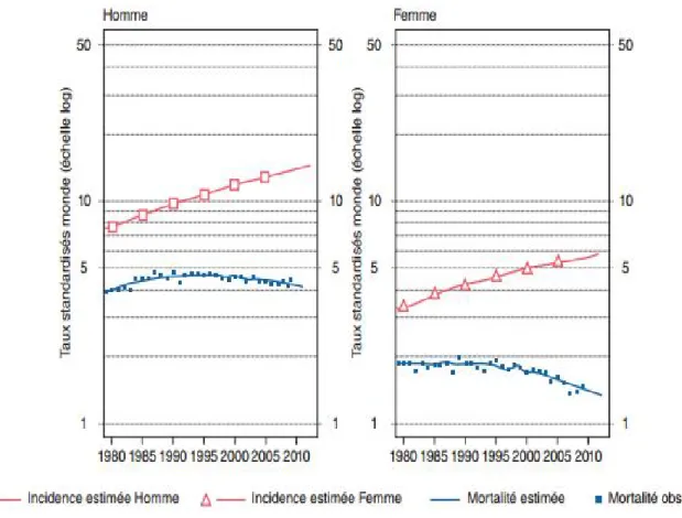 Figure 1 : L’incidence et la mortalité du cancer du rein en France. 