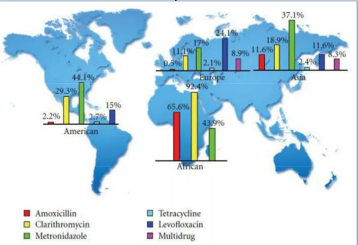 Figure 11 : Résistance aux antibiotiques dans le monde (92) 