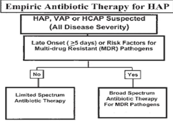 Figure 4 : Algorithme pour initier une antibiothérapie   empirique pour HAP, VAP et HCAP 