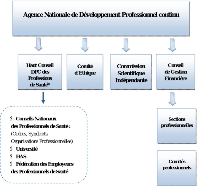 Figure 2: Différentes instances composant l’Agence Nationale du DPC Le développement professionnel continu (DPC)  