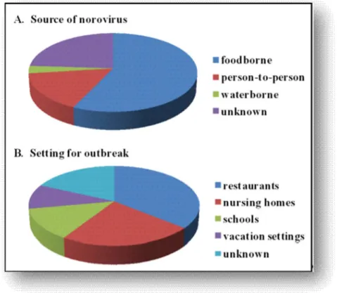 Figure 10: Statistiques en rapport avec la transmission du Norovirus (sources et milieux  d’épidémies) [30]
